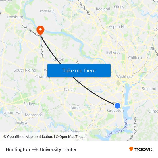 Huntington to University Center map