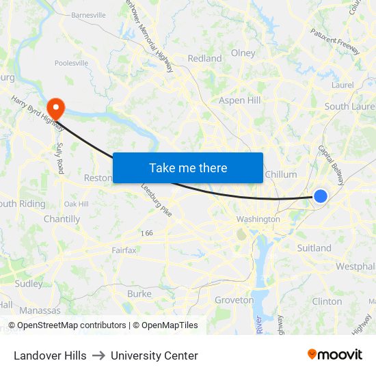 Landover Hills to University Center map