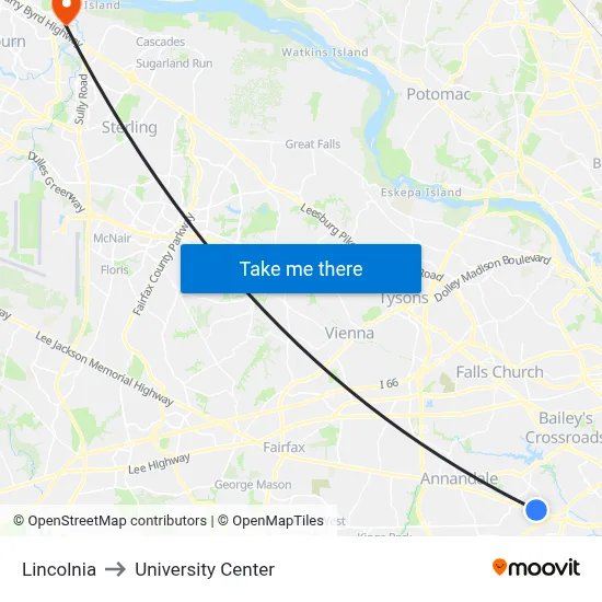 Lincolnia to University Center map