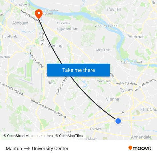 Mantua to University Center map