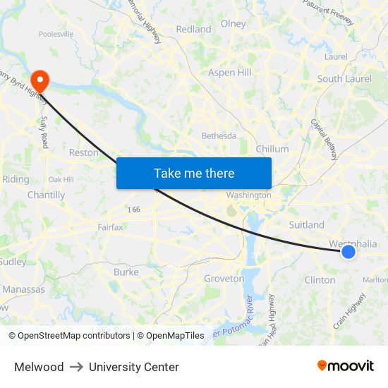 Melwood to University Center map