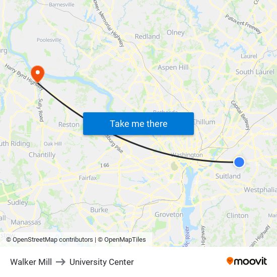 Walker Mill to University Center map