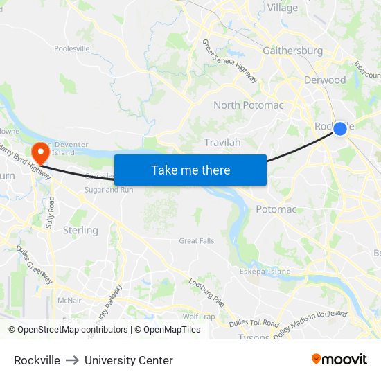 Rockville to University Center map