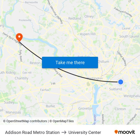 Addison Road Metro Station to University Center map