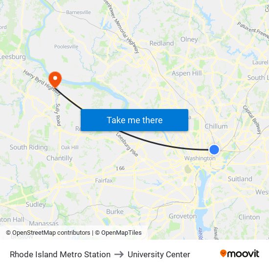 Rhode Island Metro Station to University Center map