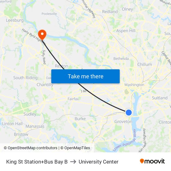 King Street-Old Town+Bay B to University Center map