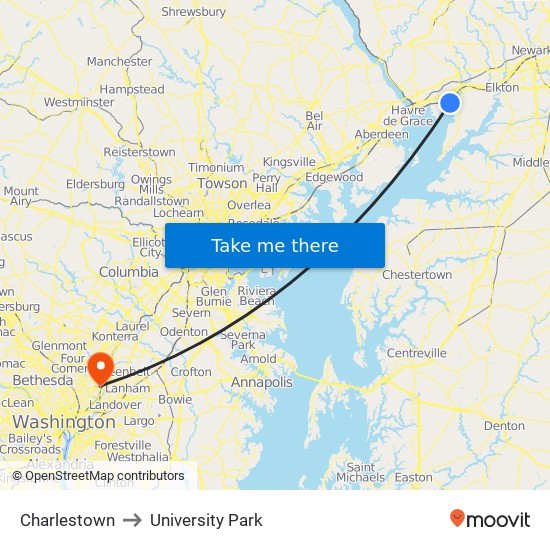 Charlestown to University Park map