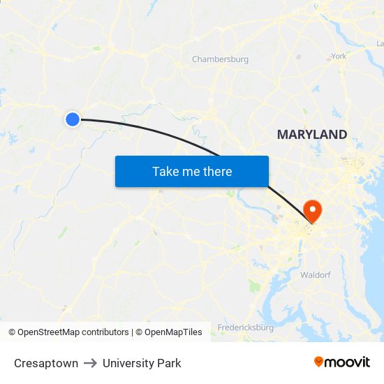 Cresaptown to University Park map