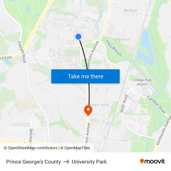Prince George's County to University Park map