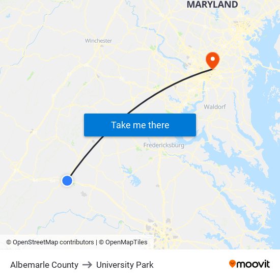 Albemarle County to University Park map