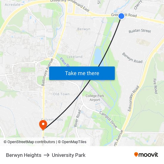 Berwyn Heights to University Park map