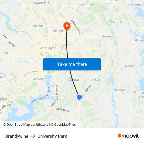 Brandywine to University Park map