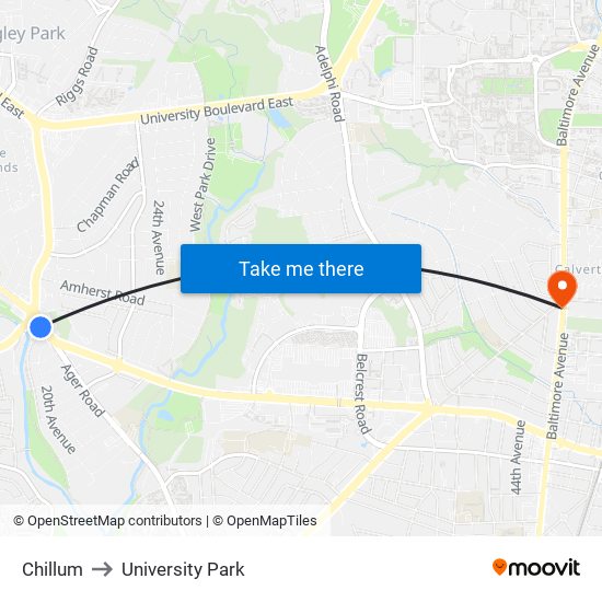 Chillum to University Park map