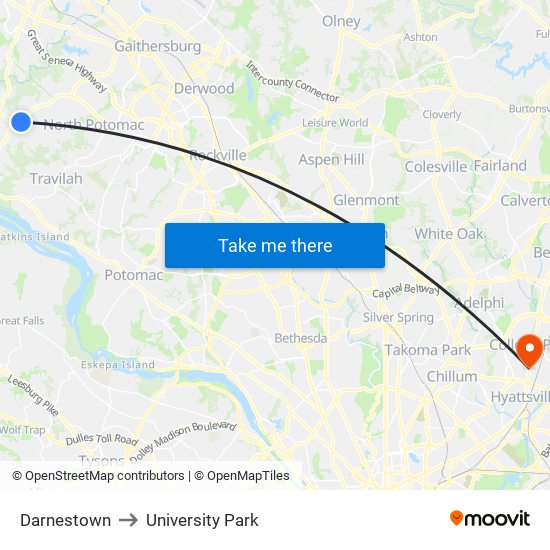 Darnestown to University Park map