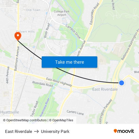 East Riverdale to University Park map