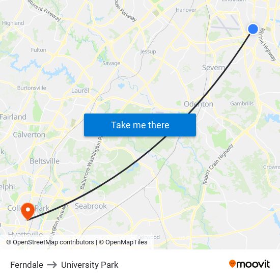 Ferndale to University Park map