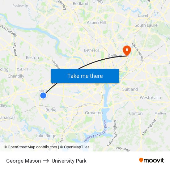 George Mason to University Park map