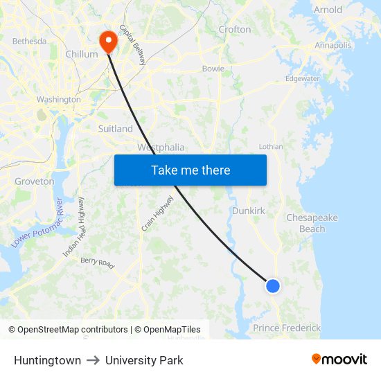 Huntingtown to University Park map