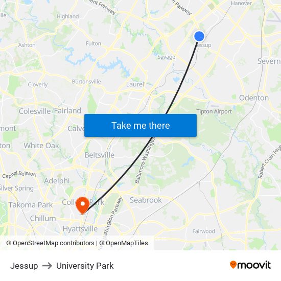 Jessup to University Park map