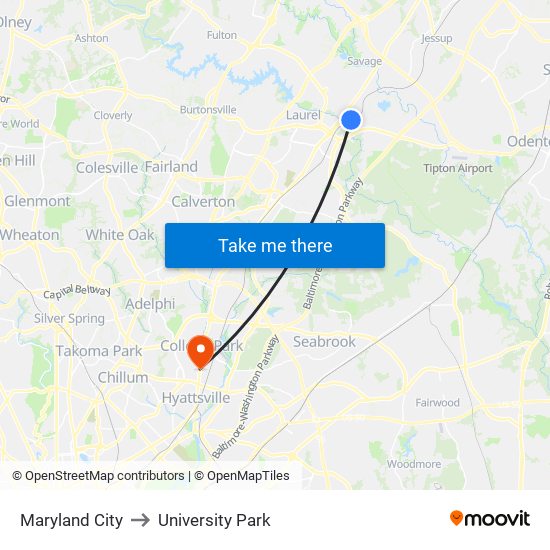 Maryland City to University Park map