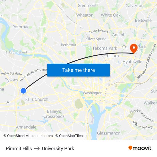 Pimmit Hills to University Park map