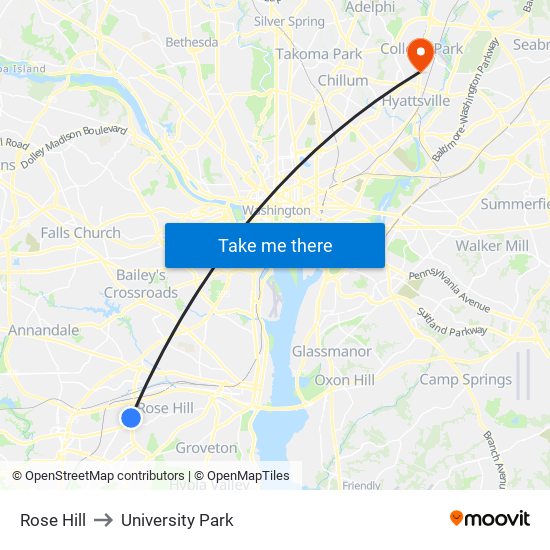 Rose Hill to University Park map