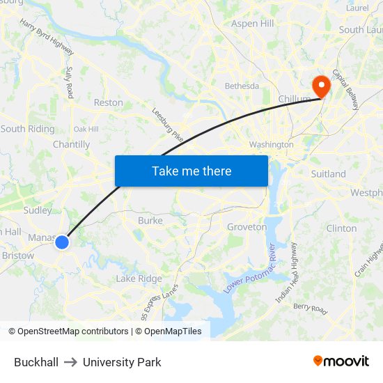 Buckhall to University Park map