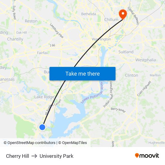 Cherry Hill to University Park map