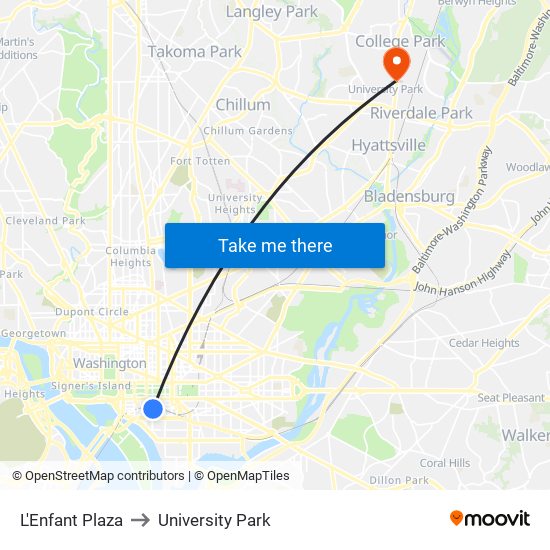 L'Enfant Plaza to University Park map