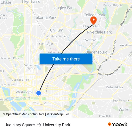 Judiciary Square to University Park map