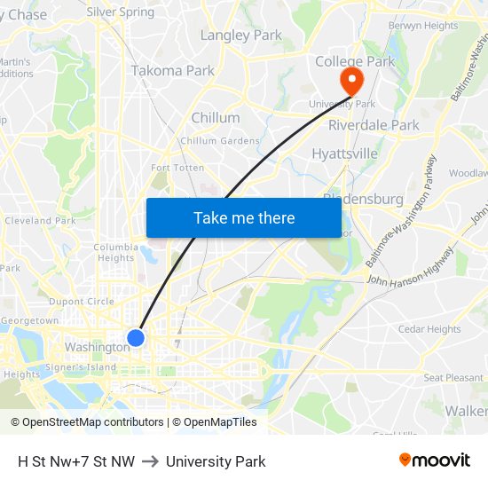 H St Nw+7 St NW to University Park map