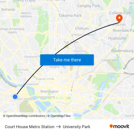 Court House Metro Station to University Park map