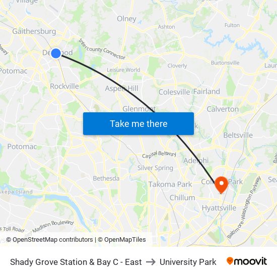 Shady Grove Station & Bay C - East to University Park map