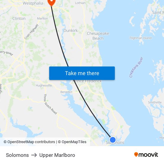 Solomons to Upper Marlboro map