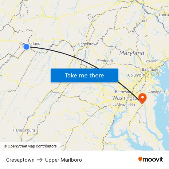 Cresaptown to Upper Marlboro map