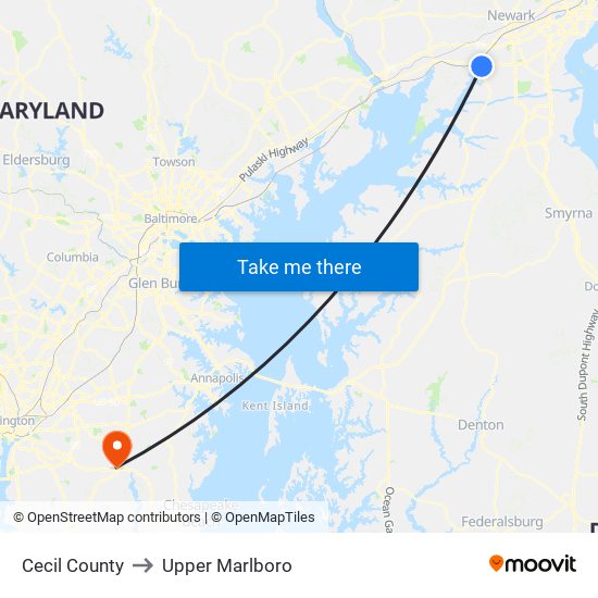 Cecil County to Upper Marlboro map