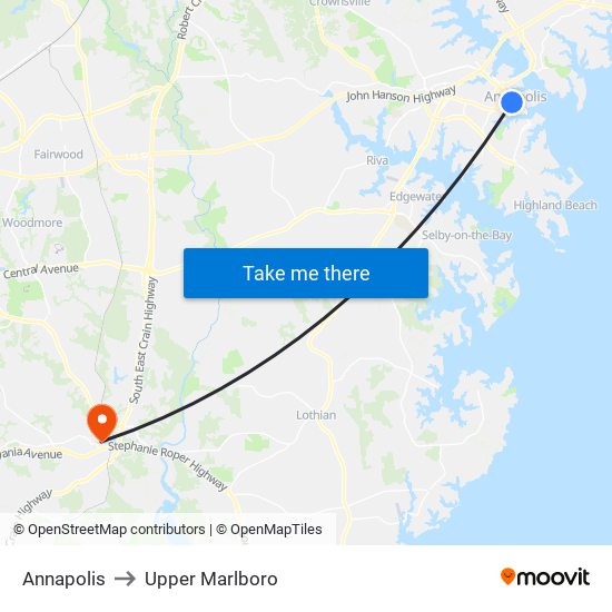 Annapolis to Upper Marlboro map