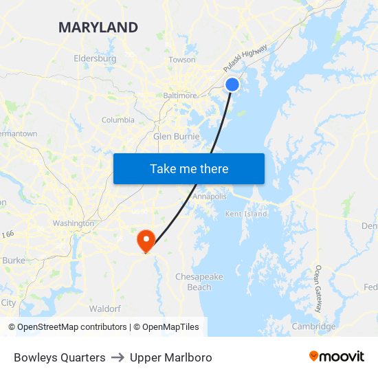 Bowleys Quarters to Upper Marlboro map