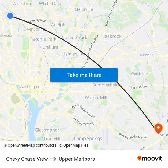 Chevy Chase View to Upper Marlboro map