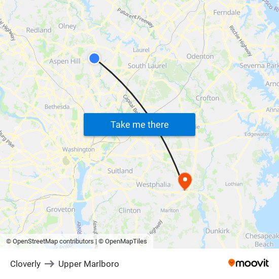 Cloverly to Upper Marlboro map