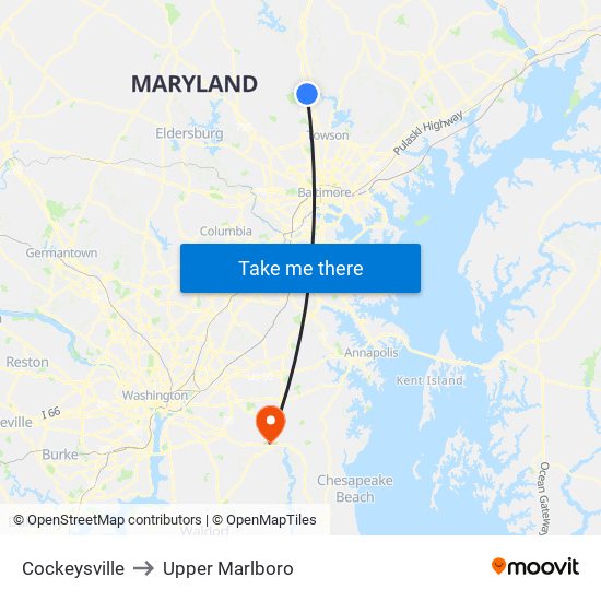 Cockeysville to Upper Marlboro map