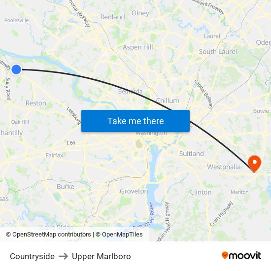 Countryside to Upper Marlboro map