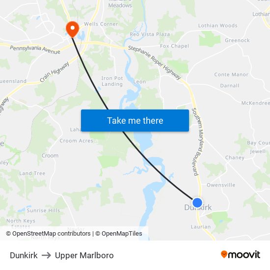 Dunkirk to Upper Marlboro map