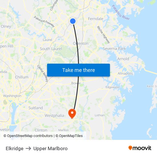 Elkridge to Upper Marlboro map