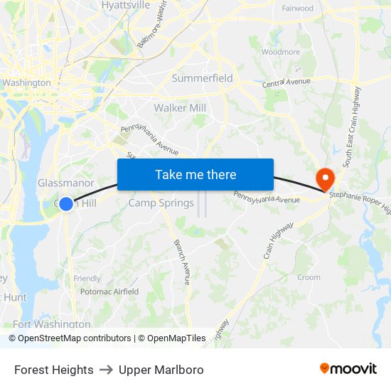 Forest Heights to Upper Marlboro map