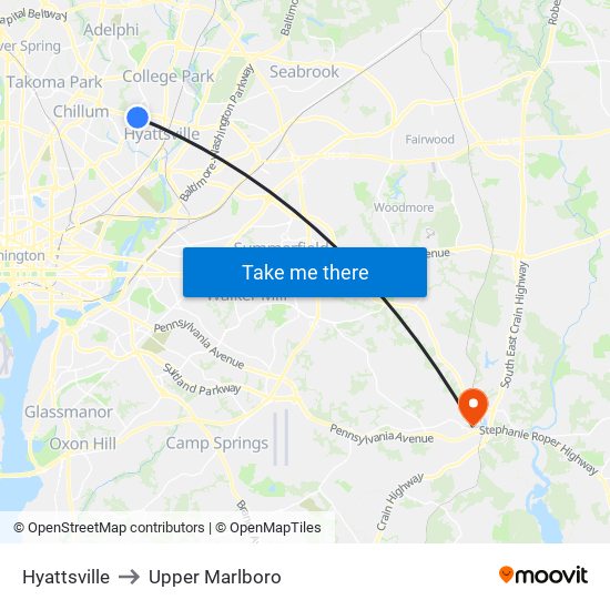 Hyattsville to Upper Marlboro map