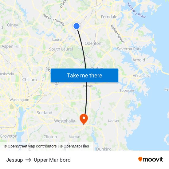 Jessup to Upper Marlboro map