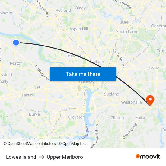 Lowes Island to Upper Marlboro map