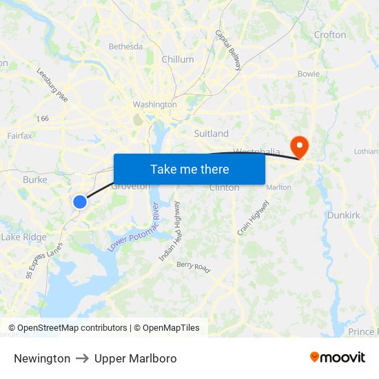 Newington to Upper Marlboro map