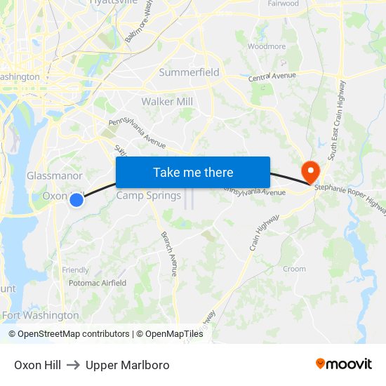 Oxon Hill to Upper Marlboro map